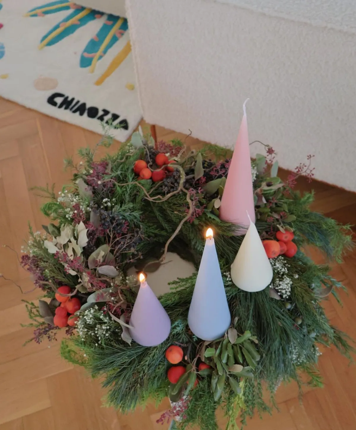 adventskranz selbstgemacht aus echten zweigen