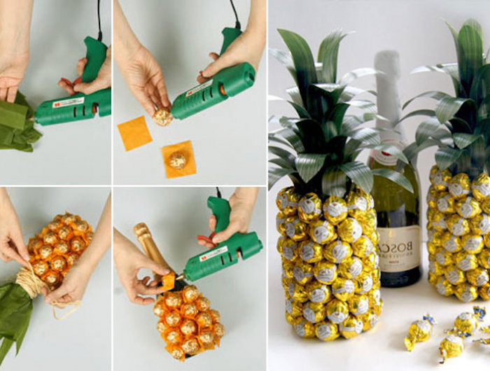 ananas bonbons dekoration eine flasche selbstgemacht ein geschenk