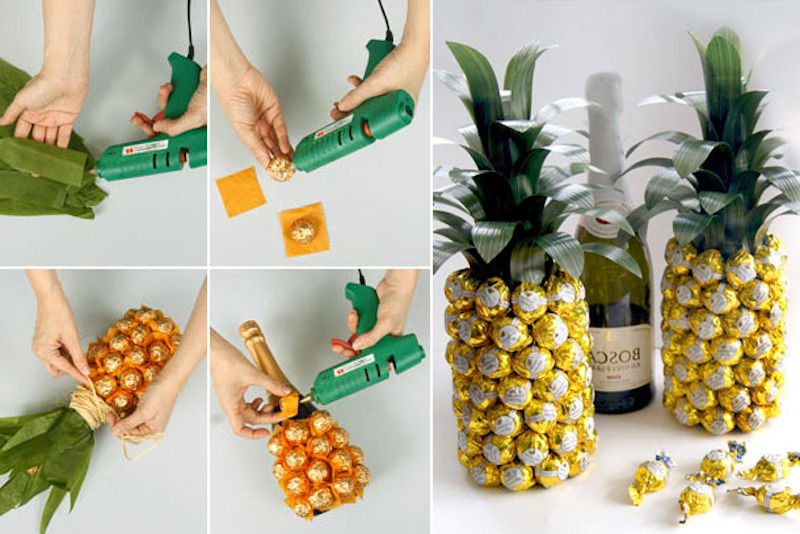 ananas bonbons dekoration eine flasche selbstgemacht ein geschenk