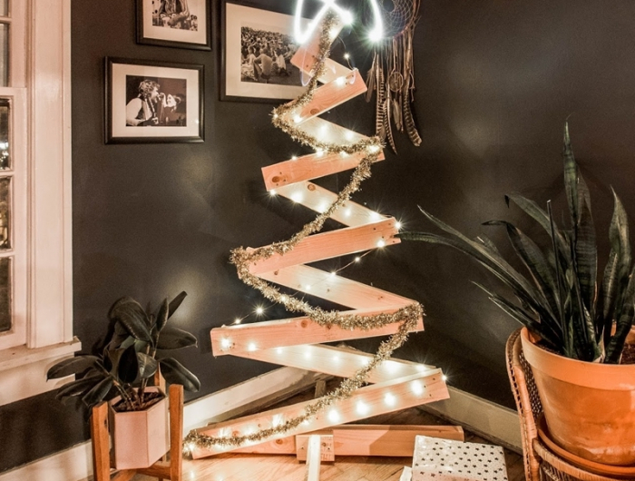 basteln für weihnachten alternativer weihnachtsbaum aus holz mit beleuchtung