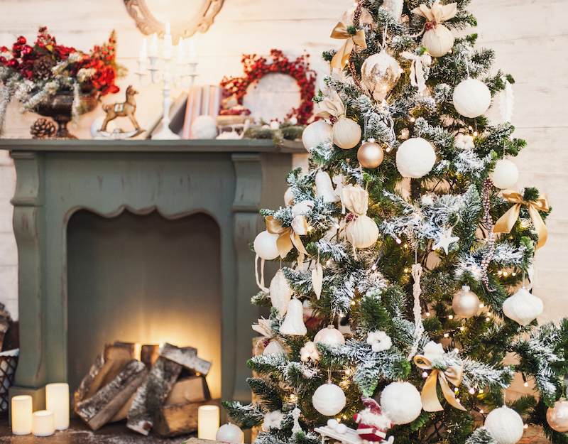 decorated christmas tree in a home interior