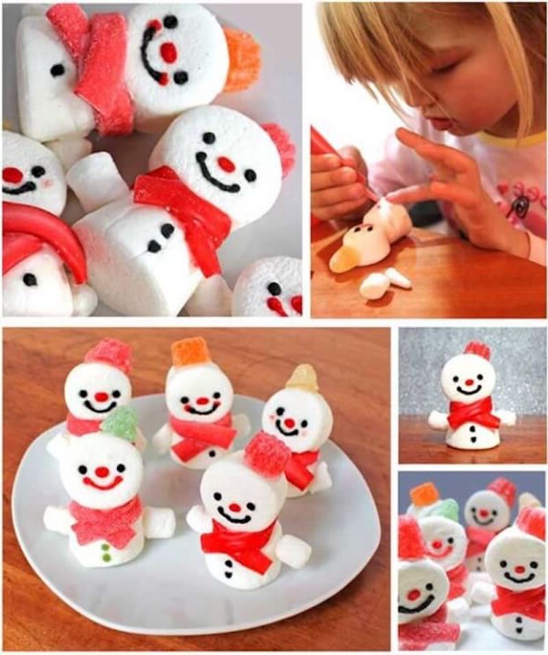 marshmallow ein schneemann selbstgemacht auch für kinder geeignet