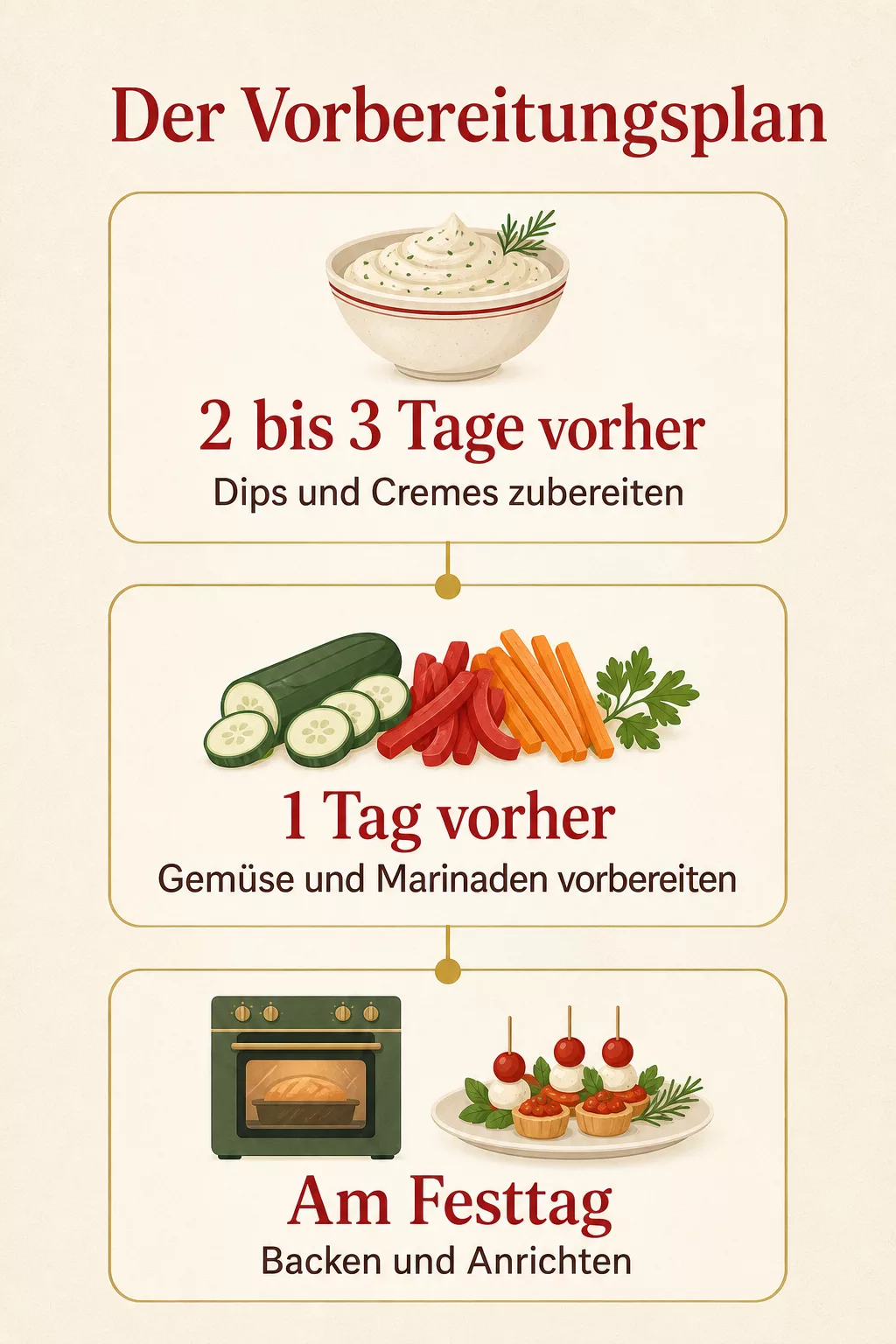 Infografik: Vorbereitungsplan für Weihnachts-Vorspeisen in drei Schritten