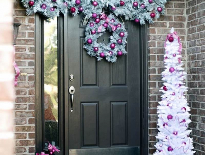 weihnachtsdeko für die haustür die modern und ist im rosa und grau