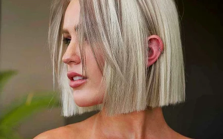 blunt bob blonde haare mit strahnen moderne damenfrisur bescene