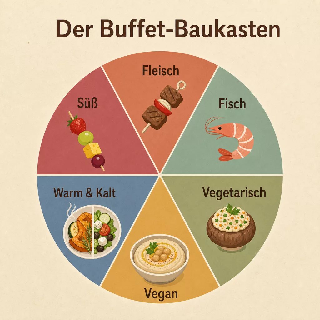 Infografik: der Fingerfood-Buffet-Baukasten mit sechs Kategorien