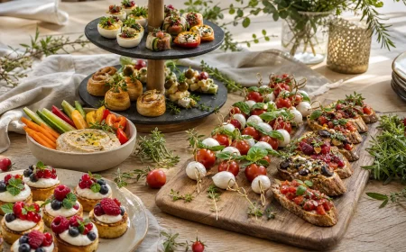 Fingerfood-Ideen als Buffet: bunte Häppchen aus mehreren Kategorien