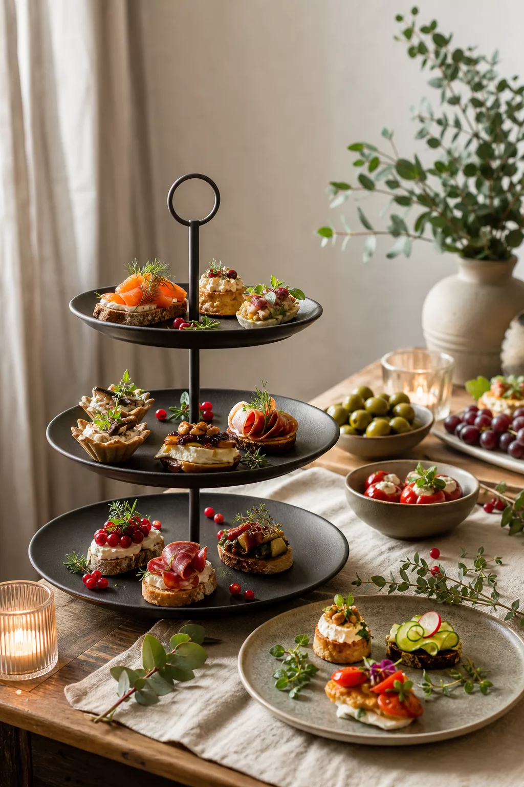 Fingerfood auf einer Etagere in mehreren Ebenen angerichtet