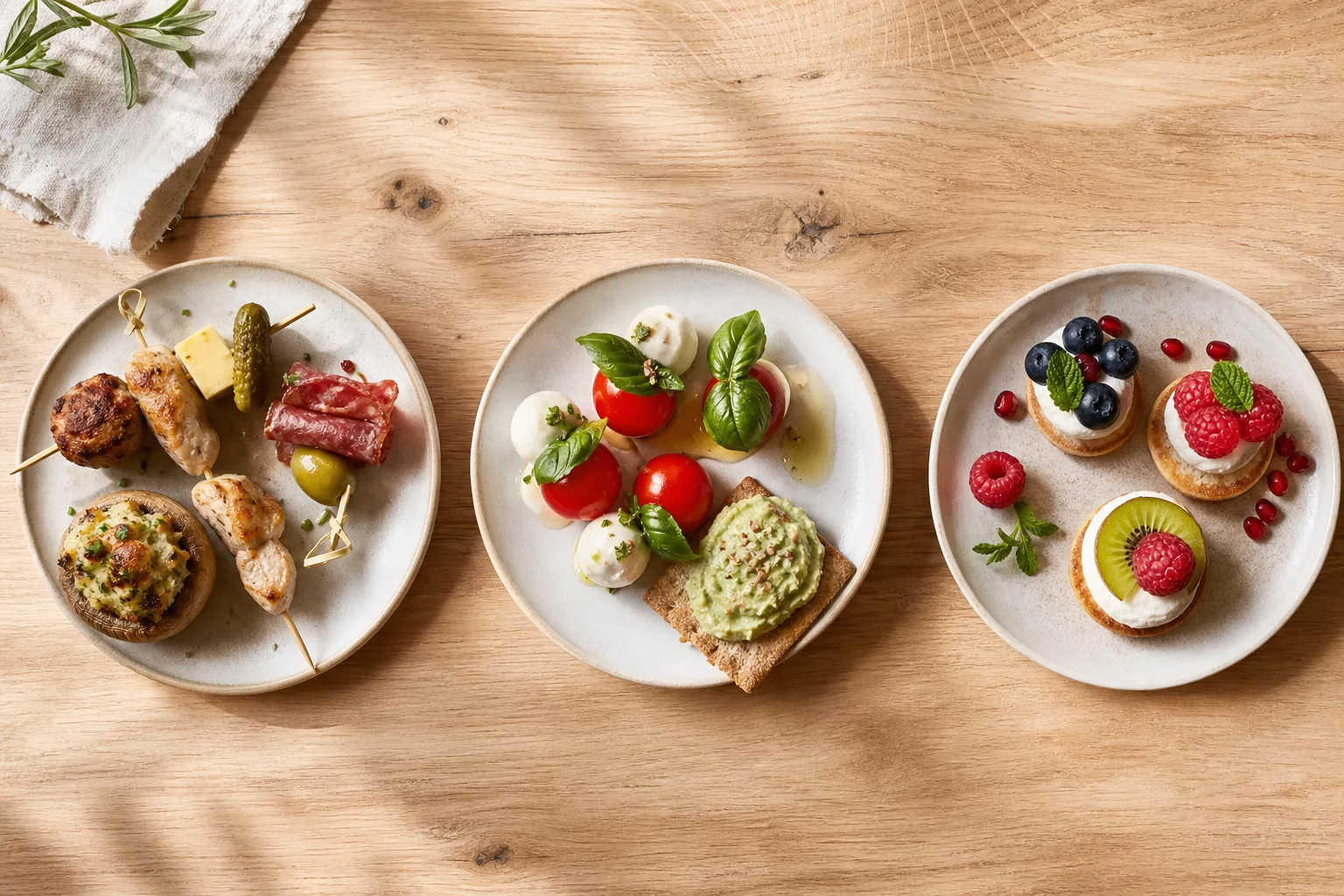 Fingerfood-Ideen in drei Kategorien: herzhaft, vegetarisch, süß