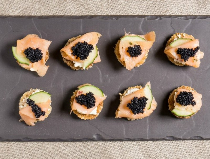 smoked salmon appetizer with cream cheese and caviar