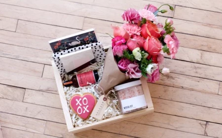 geschenke zum valentinstag was steht in dem giftbox für sie rosa und orange blumen deko ideen stahl füllung herzförmige kekse