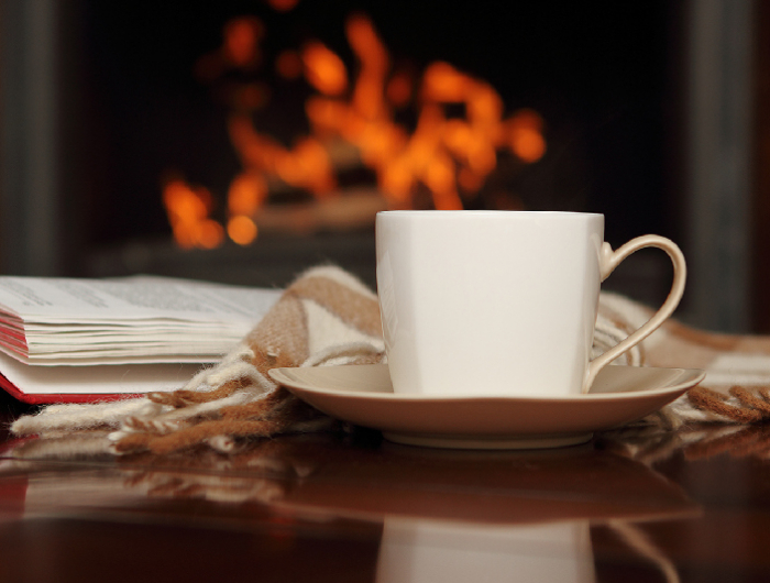 tea by the fireplace