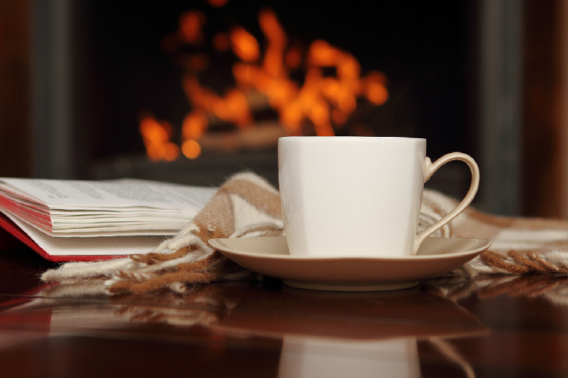 tea by the fireplace