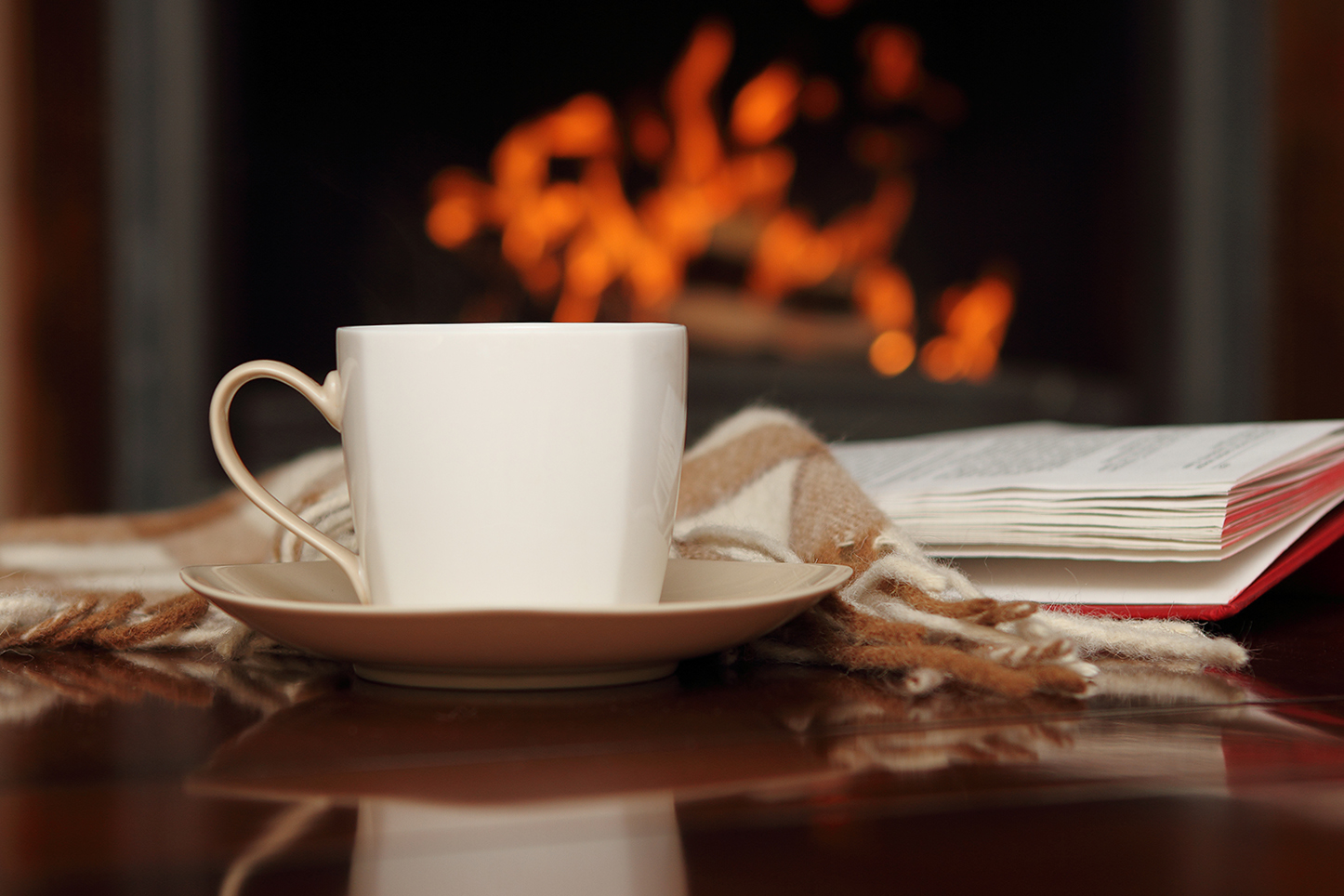 tea by the fireplace