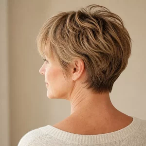 Frau Anfang 50 mit weich texturiertem Soft Pixie, frisuren für kurze haare