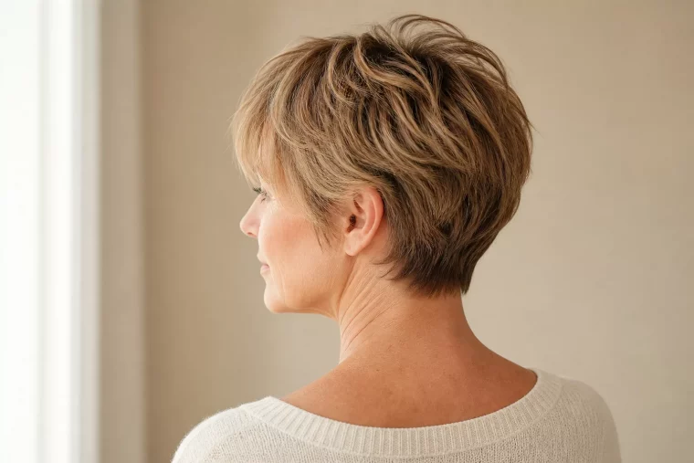 Frau Anfang 50 mit weich texturiertem Soft Pixie, frisuren für kurze haare