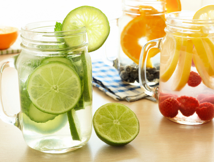 detox water with various types of fruit in mason jars