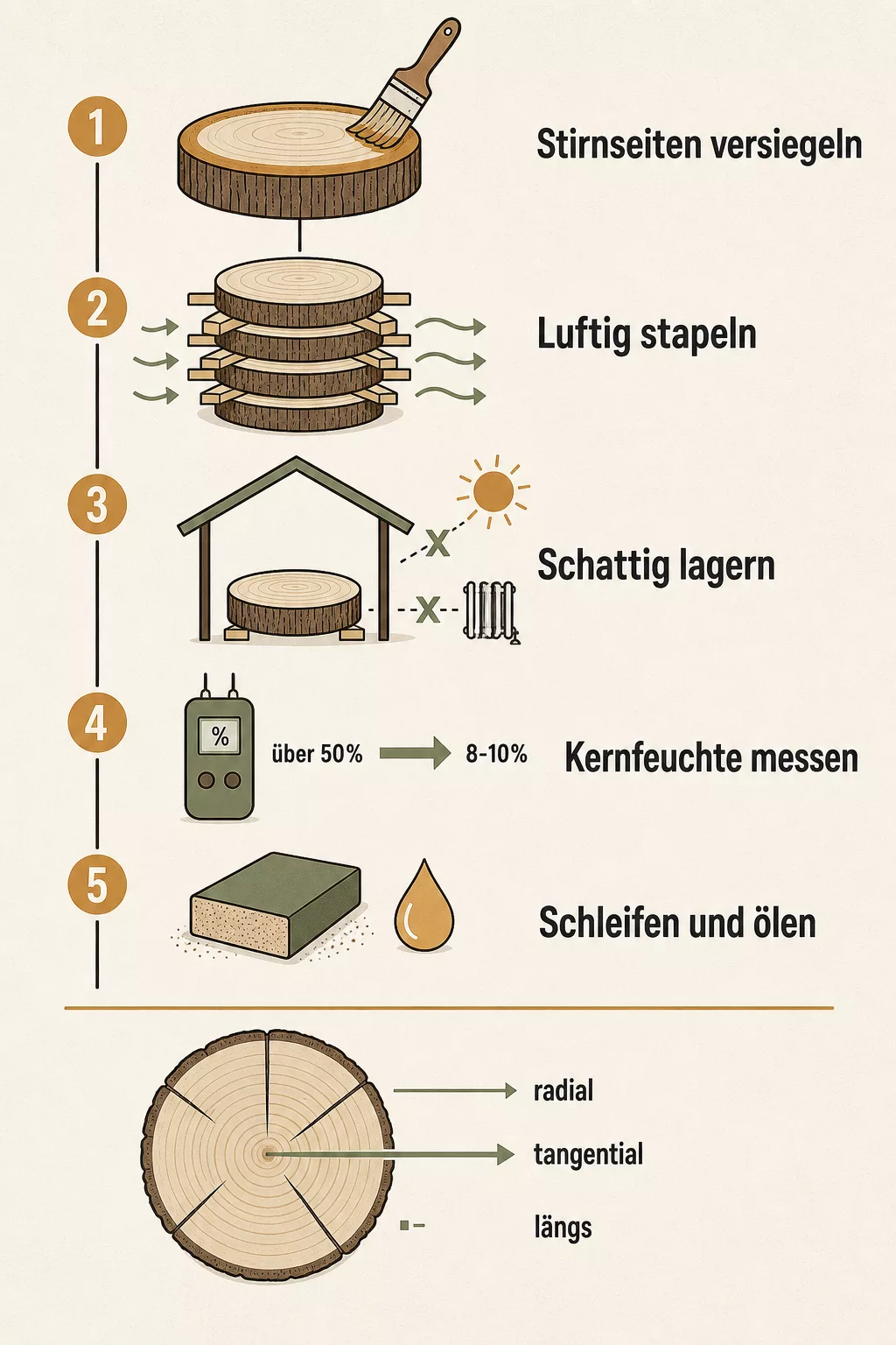 Infografik: Fünf Schritte vom Versiegeln bis zur trockenen Scheibe