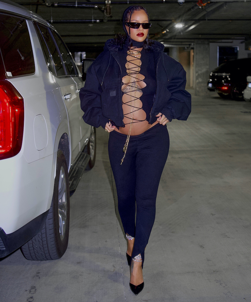 exclusive rihanna rocks stilettos and laced up top as she makes dramatic first public outing since announcing her pregnancy, los angeles, california, usa 06 feb 2022