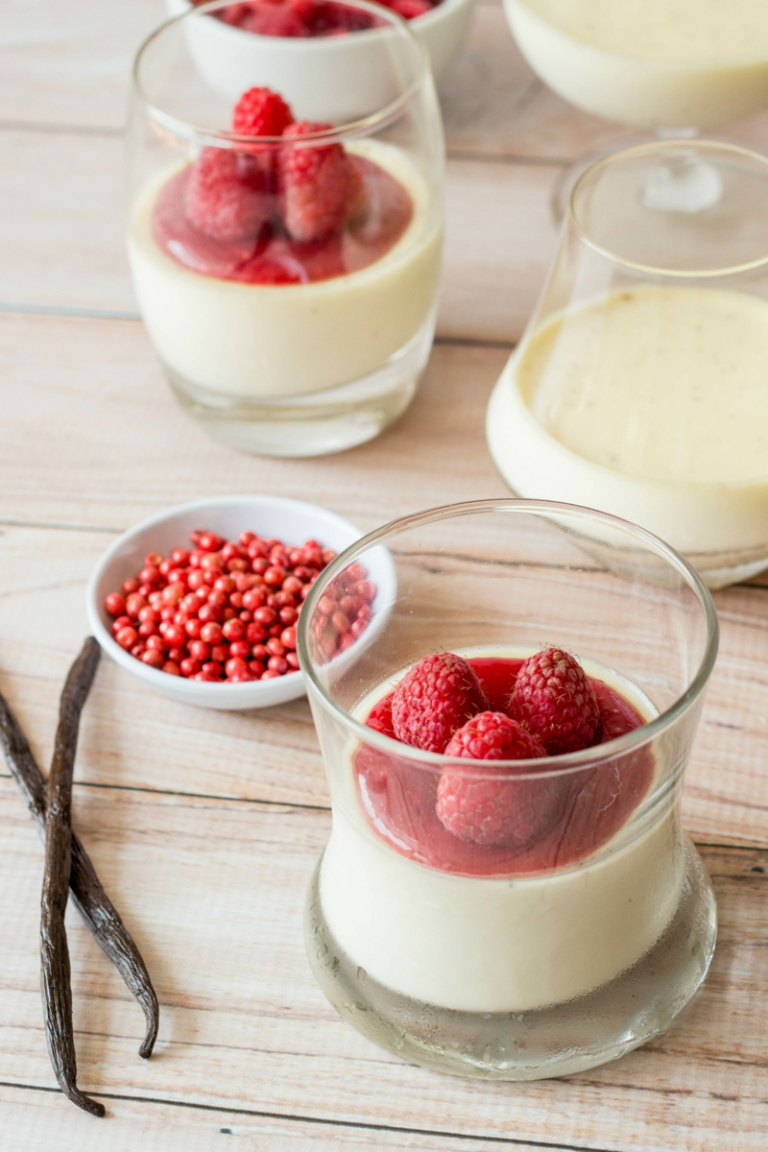 Köstliche Rezepte für Panna Cotta mit Himbeeren
