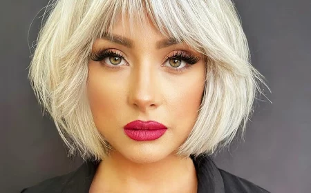 kurzer bob mit pony blonde bob frisur mit wispy bangs 2024 rachelwstylist