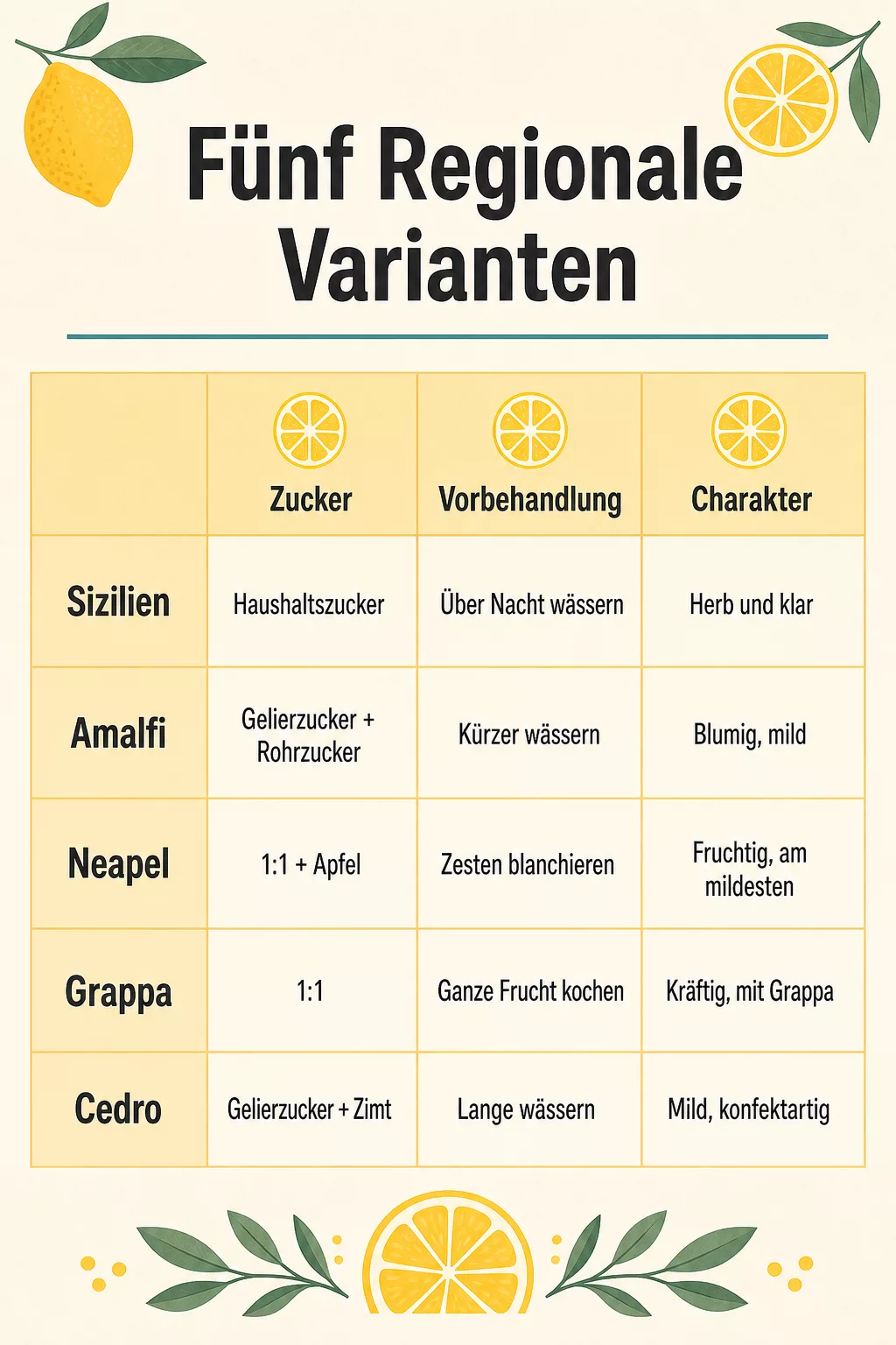 Infografik: fünf regionale Zitronenmarmelade Varianten im Vergleich