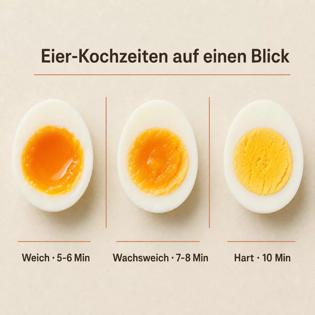Infografik Eier-Kochzeiten für den Brunch: weich, wachsweich, hart