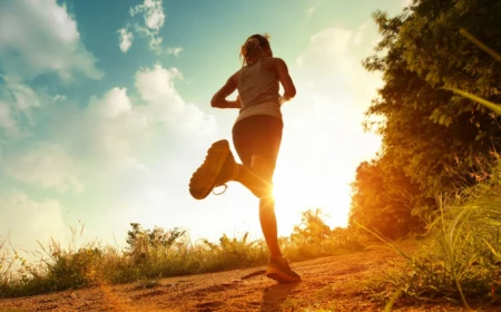 abnehmen beim joggen schnell oder langsam frau joggt in der wald sonnenuntergang