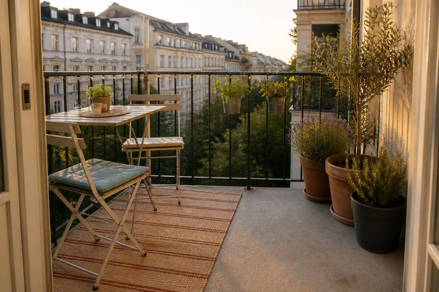 Balkon Ideen für einen kleinen Stadtbalkon mit Kübeln am Rand