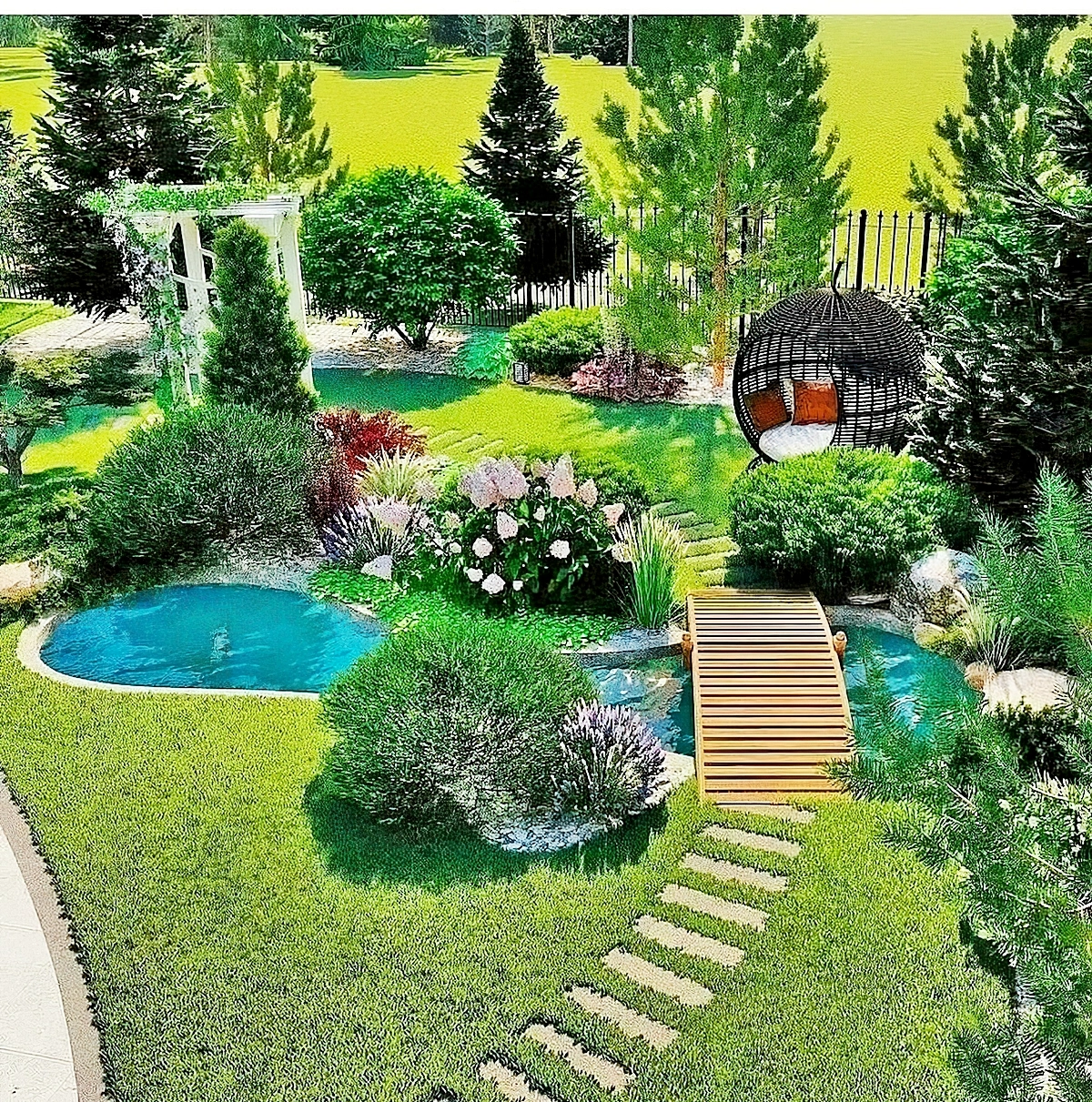 gartengestaltung ideen moderner garten mit pool und vielen gruenen pflanzen gardeningdesigns