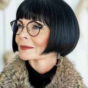 frisuren fuer frauen ab 50 mit brille und duennem haar blundt bob mit pony