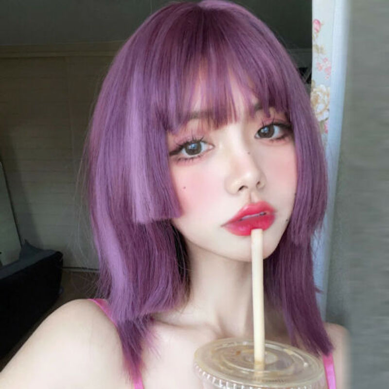 hime cut fuer mittellange haare in violett frisuren fuer juenge frauen