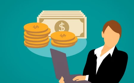 untermehmensverkauf mann mit laptop geld bargeld