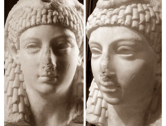 collage kleopatra statue mit haarschnitt