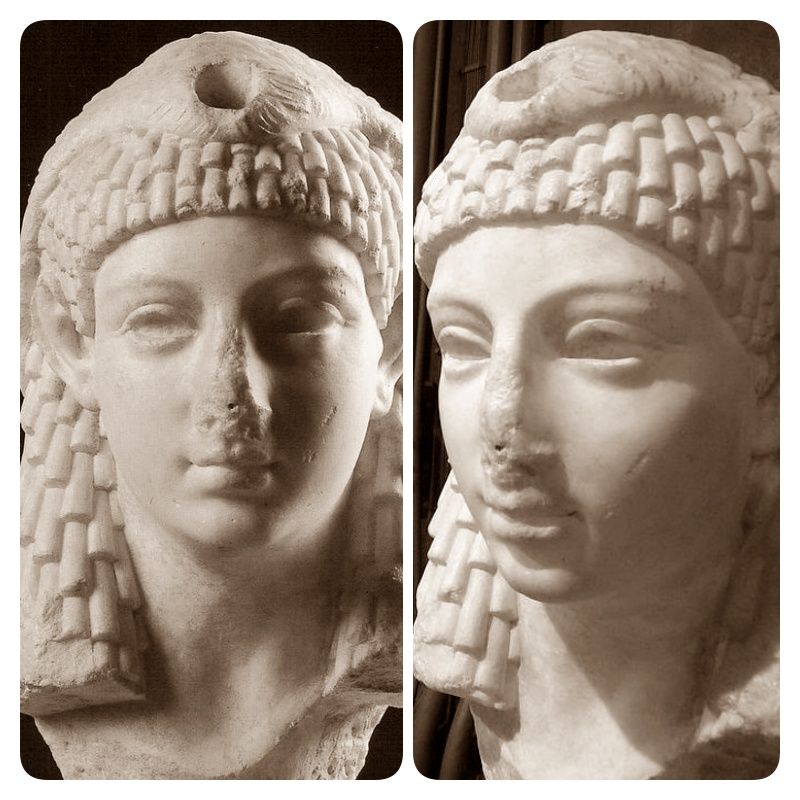 collage kleopatra statue mit haarschnitt