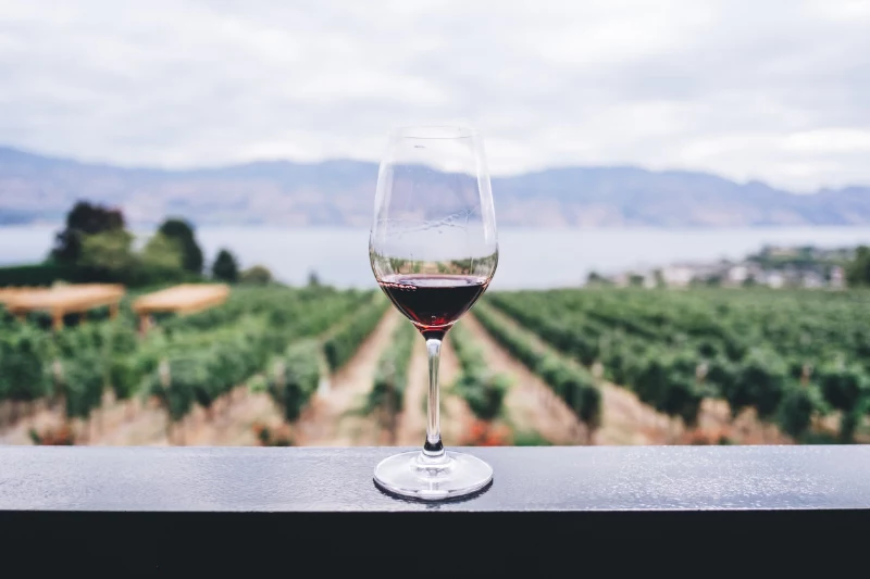 glas roter wein auf dem balkon