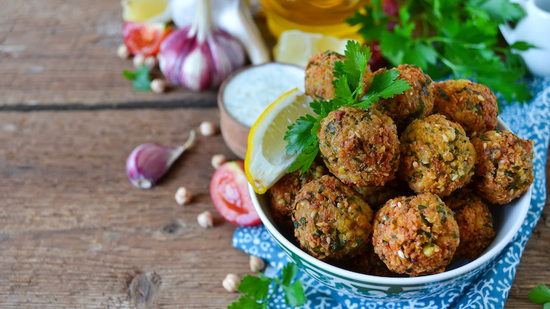 falafel deep fried balls of ground chickpeas with tahini sauce from