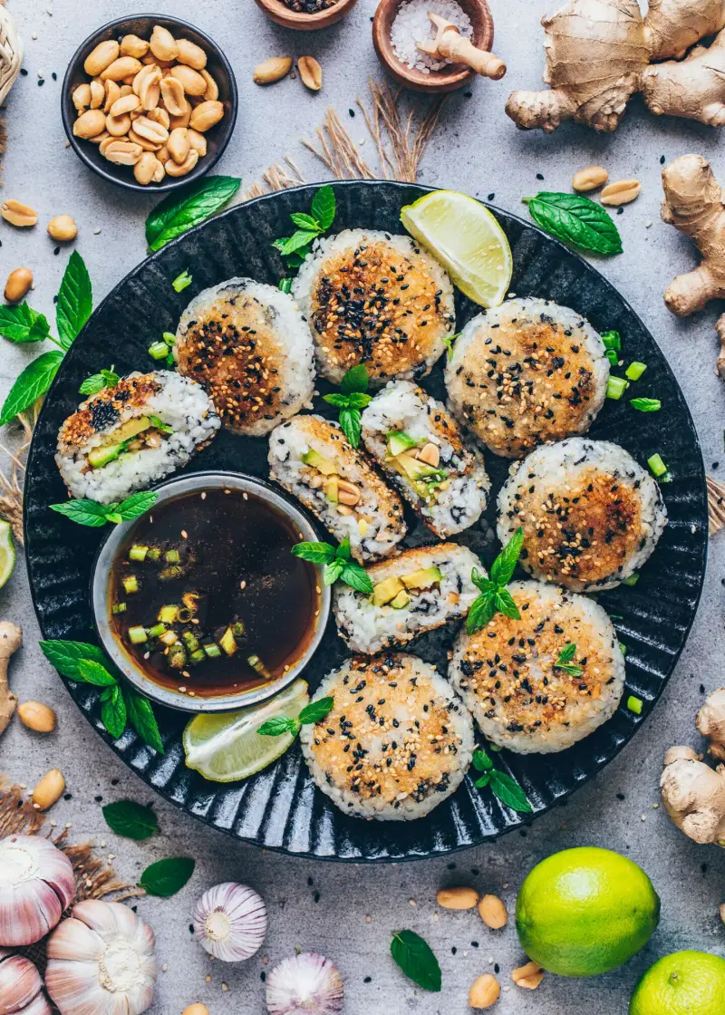 vegan snacks fingerfood schnell reis roellchen vegan sushi mit sosse