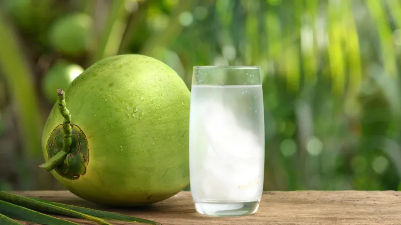 wasser trocknet gesicht aus kokosnusswasser trinken