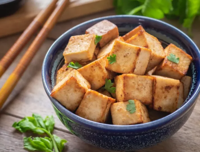 kleine schale mit tofu gebraten asiatisch rezept leicht
