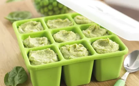 babypüree aus erbsen und spinat selbst zubereiten und in eiswürfelformen einfrieren