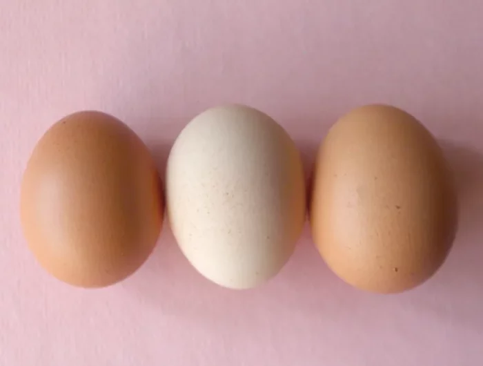 drei eier in verschiedenen farben auf pinkem hintergrund