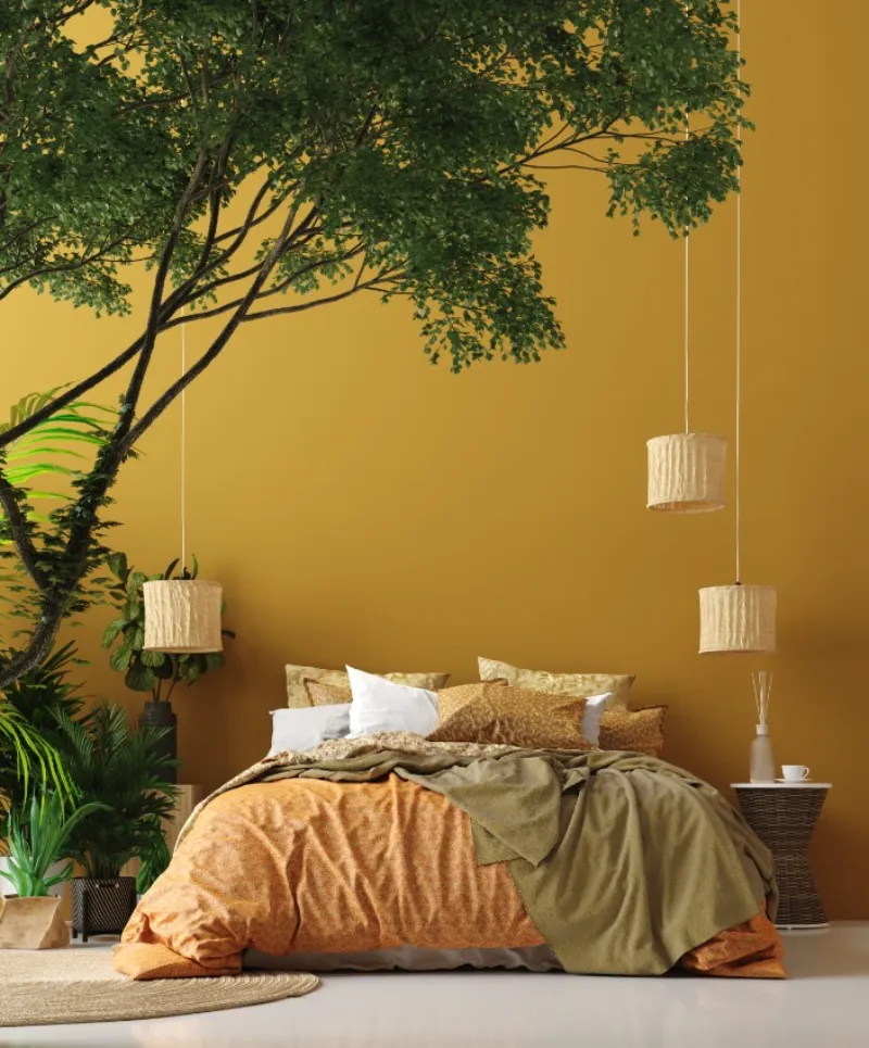 senfgelbes schlafzimmer mit modernen farben fuer den 2022 herbst