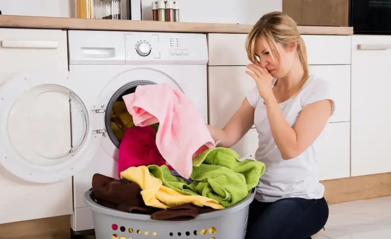 warum stinkt das wasser in der waschmaschine flusensieb waschmaschine wie oft reinigen frau nimmt muffelige kleidung aus der waschmaschine