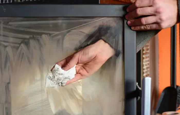 glasscheibe am kaminofen reinigen was kann man gegen glanzruss machen kaminscheibe mit papiertuch putzen