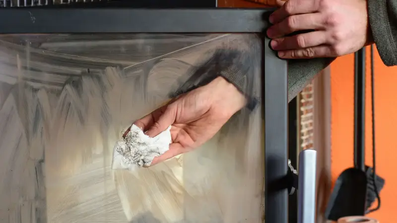 glasscheibe am kaminofen reinigen was kann man gegen glanzruss machen kaminscheibe mit papiertuch putzen