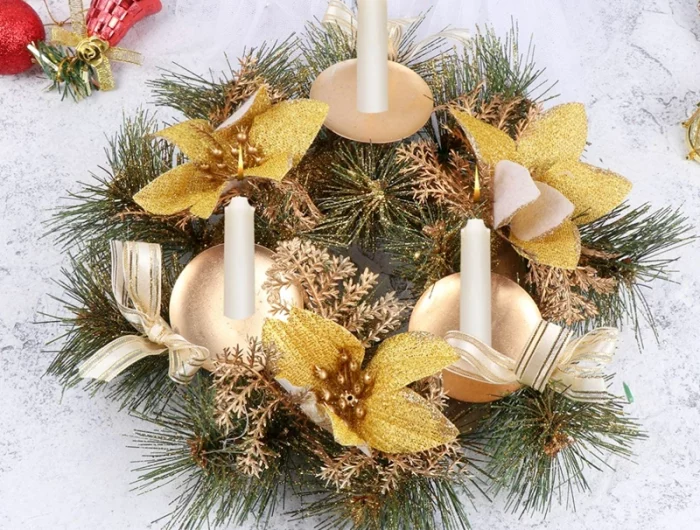 adventskranz ideen in gold und gruen bastelideen zu weihnachten