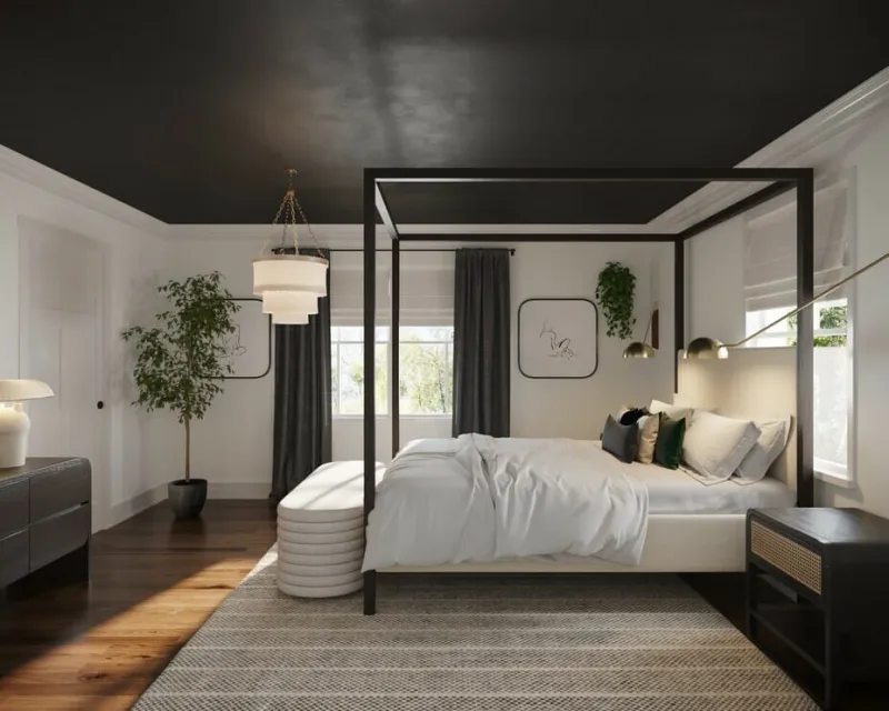 schwarze zimmerdecke modernes schlafzimmer 2023