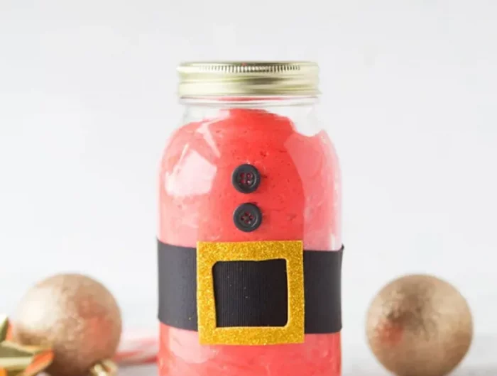 weihnachtsmann glas selber machen mit kindern mit schleim füllen