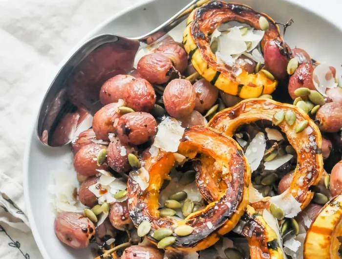 ideen fuer weihnachtsessen rezepte gebratene trauben mit kuerbis